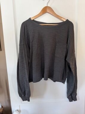 Aerie Gray Crop Crew Neck Long Sleeve Top